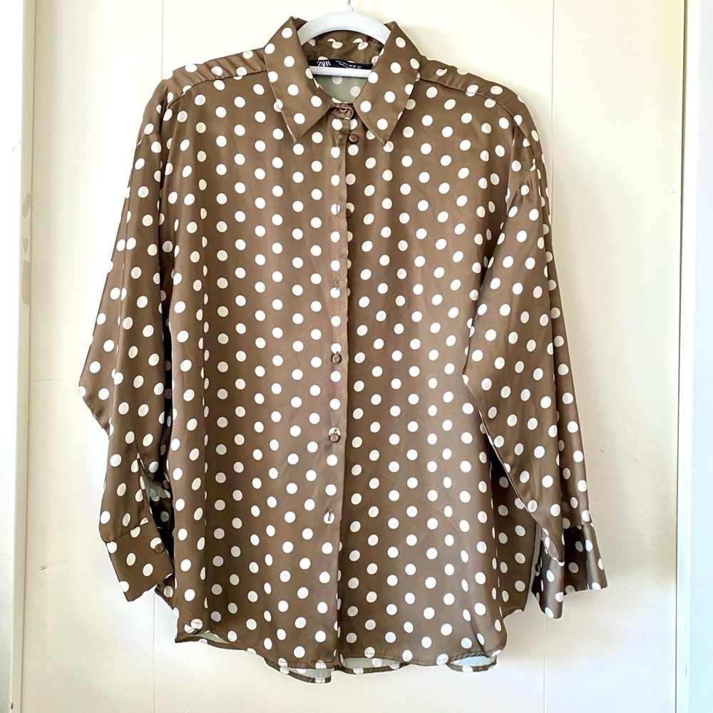 Zara polka dot satin blouse size s